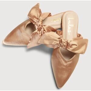 Lulus Sylviee Gold Satin Pointed-Toe Bow Flats Womens Size 5